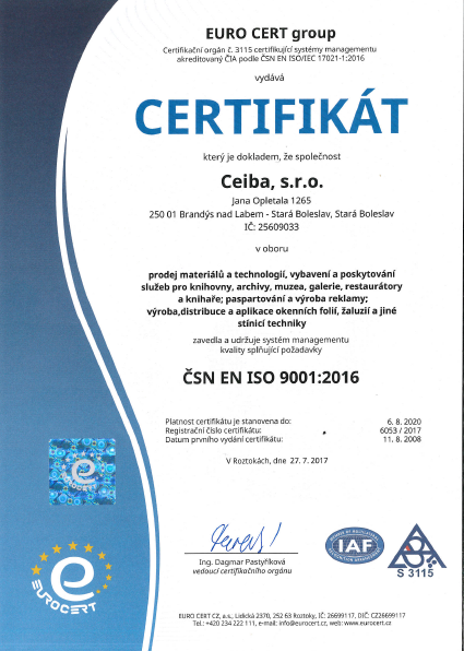 Certifikát ČSN EN ISO